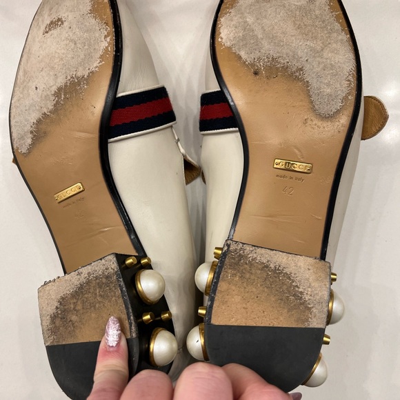 Gucci Peyton GG Logo pearl stud heeled loafers - Picture 3 of 4